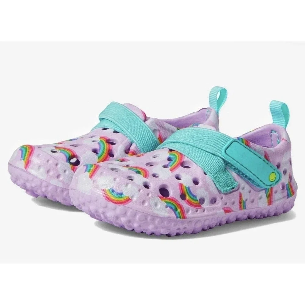 Western Chief Kids Rainbow Cloud Water Shoe Purple EVA Clogs Hook Loop Strap NEW